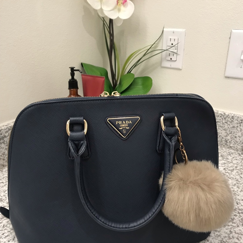 PRADA Purse/Tote with Pom Pom (Navy Blue)